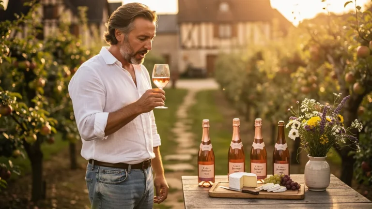 Découverte du cidre rosé fermier à Cambremer par un homme de 35 ans lors d’une dégustation authentique
