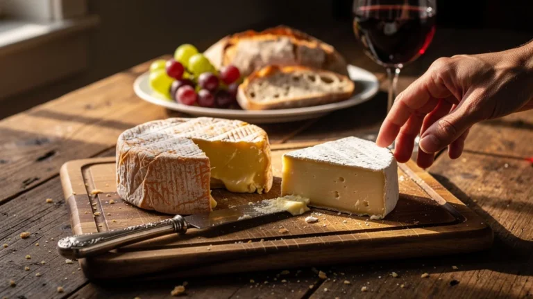 Plateau gourmand avec fromage Pont-l'Évêque trop jeune pour dégustation parfaite