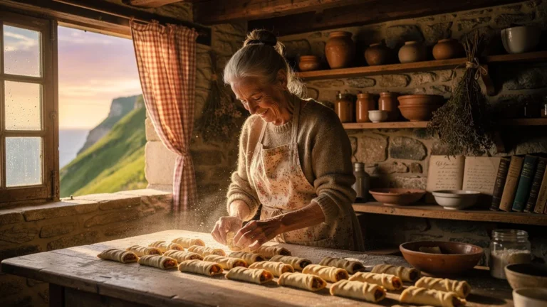 Cuisine rustique chez une mémé de Falaise révélant pourquoi ses bourdelots se défaisaient