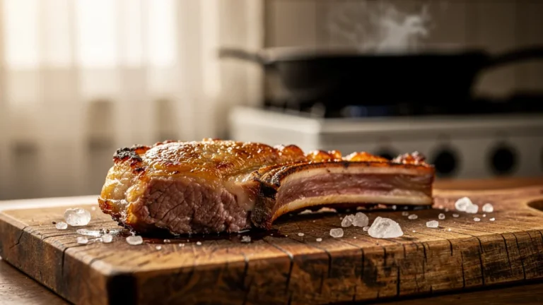 Pré-salé trop saisi durcissant après cuisson, illustration hyper-réaliste pour article cuisine