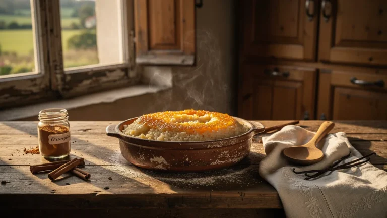 Teurgoule recette traditionnelle normande dans un plat en terre cuite après 3 heures de cuisson lente